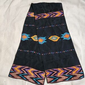 Vintage Albert Nipon Black Silk Jacquard Scarf Chevron Diamond Tribal 52"